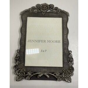 Jennifer Moore 5x7 Picture Frame Ornate Pewter Rose Floral Victorian